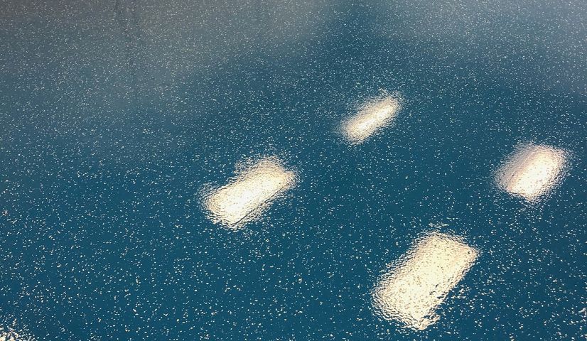 Decorative blue epoxy flooring with flakes