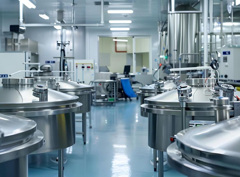 Food processing facility with blue
					epoxy floors