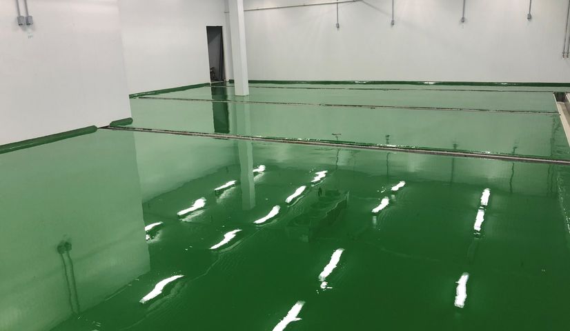 Food and beverage facility in Toronto with green epoxy flooring