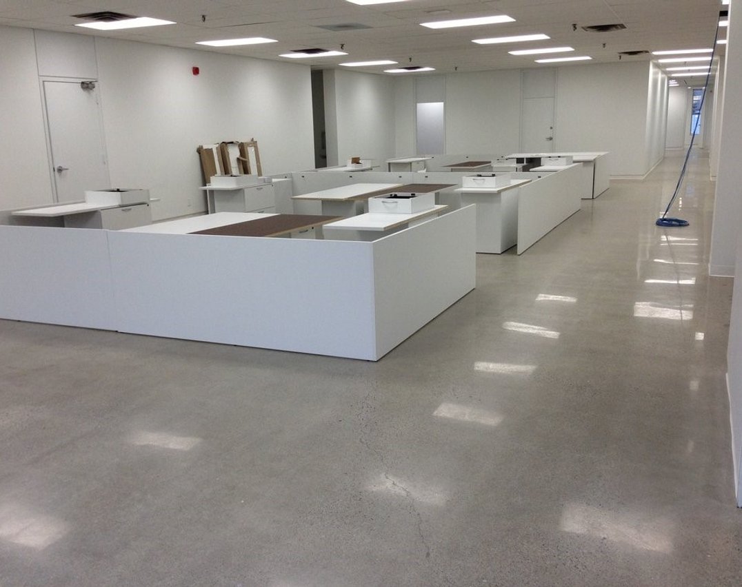 Office building floor after concrete polishing in Toronto — clean professional result