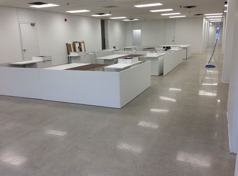 Office space with polished concrete
					floors